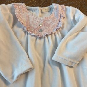 Pink &white velour one piece with Ruffled Collar baby gi 9 month boutique